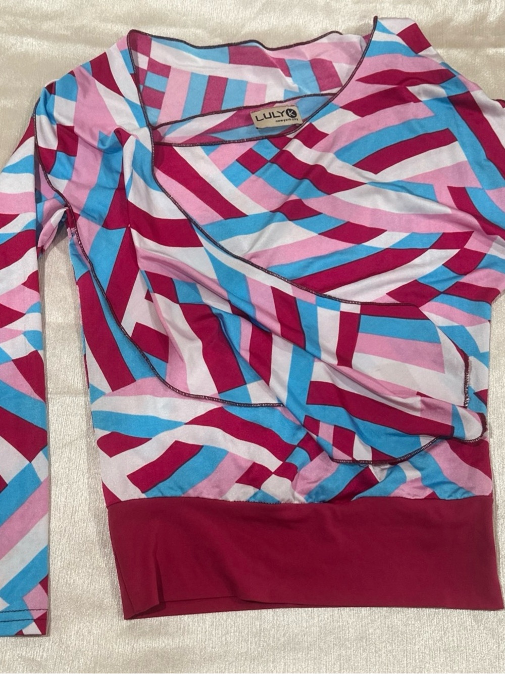 Lulla Love Geometric Long Sleeve Blouse - Pink Blue White - Picture 2 of 6